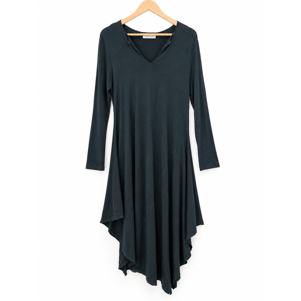 Bryn Walker Dress Rayon Jersey Asymmetric Long Sleeve Teal Lagenlook Boho Medium
